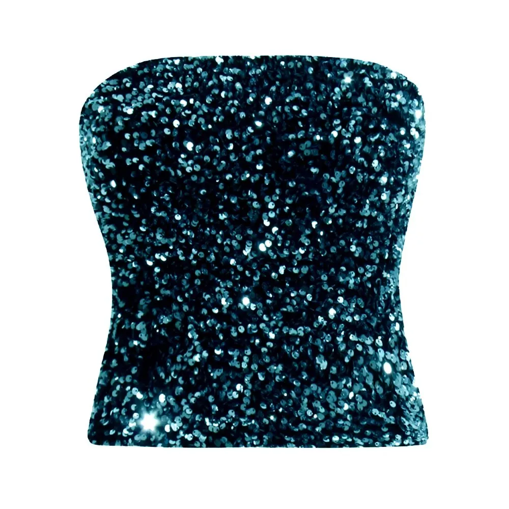 Minimalist Summer Tank Tops For Women Strapless Sleeveless Backless Temperament Spliced Sequins Vest Female