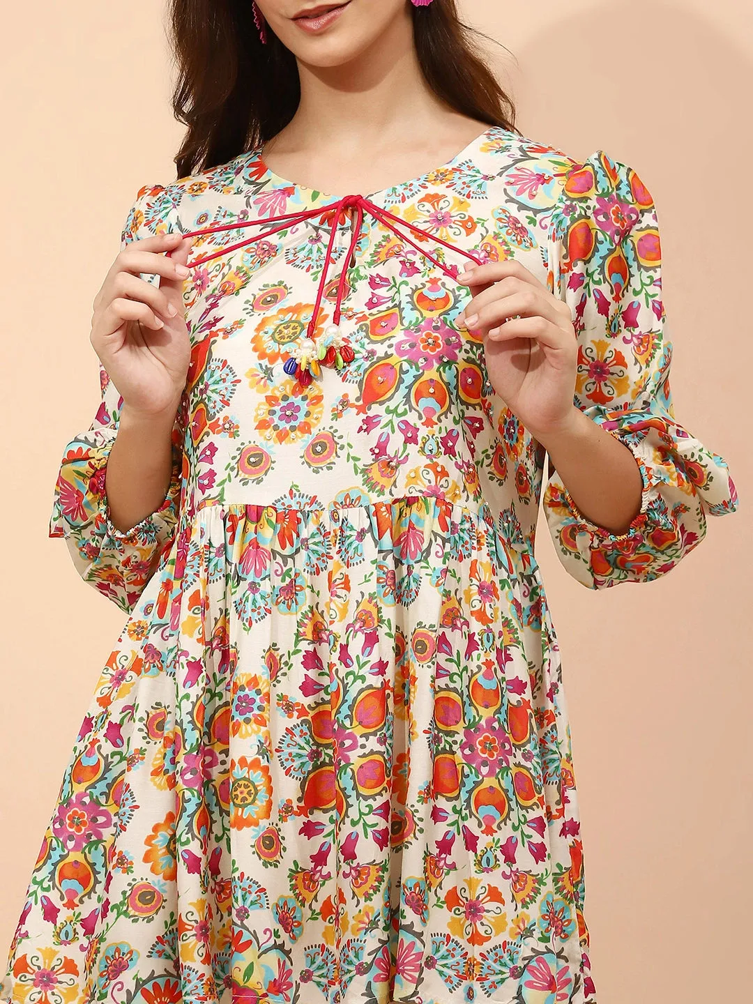 Multicolor Floral Printed Muslin Regular Fit Tunic