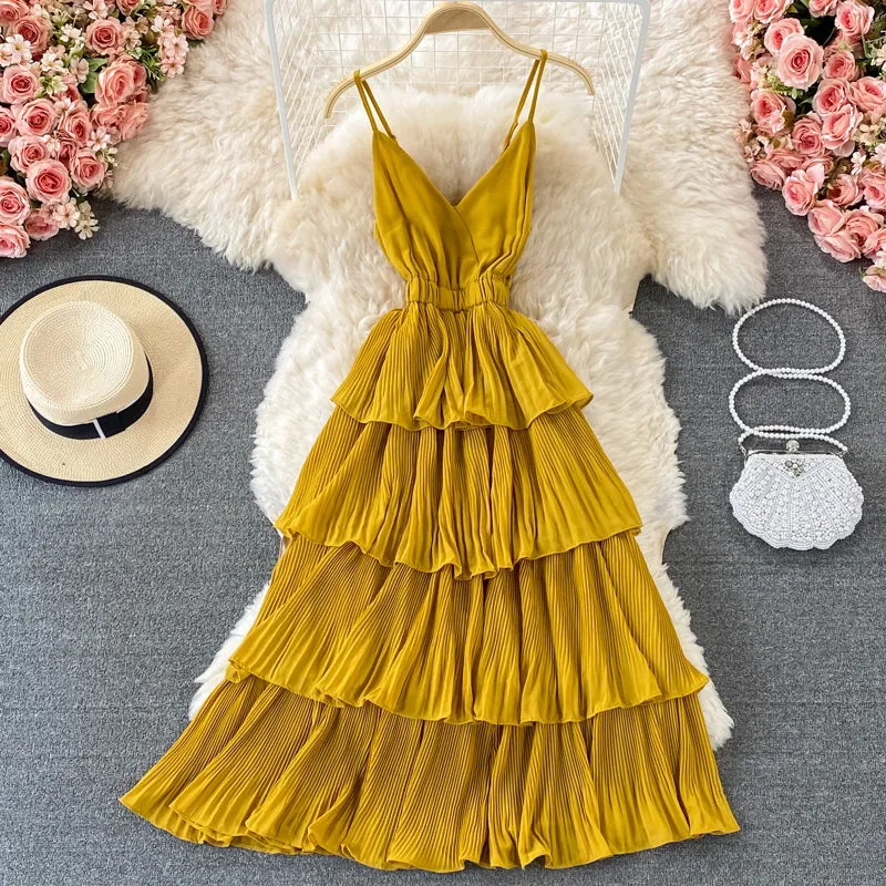 Multicolor Sling Pleated Dress