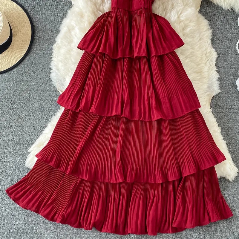 Multicolor Sling Pleated Dress
