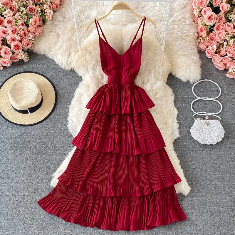 Multicolor Sling Pleated Dress