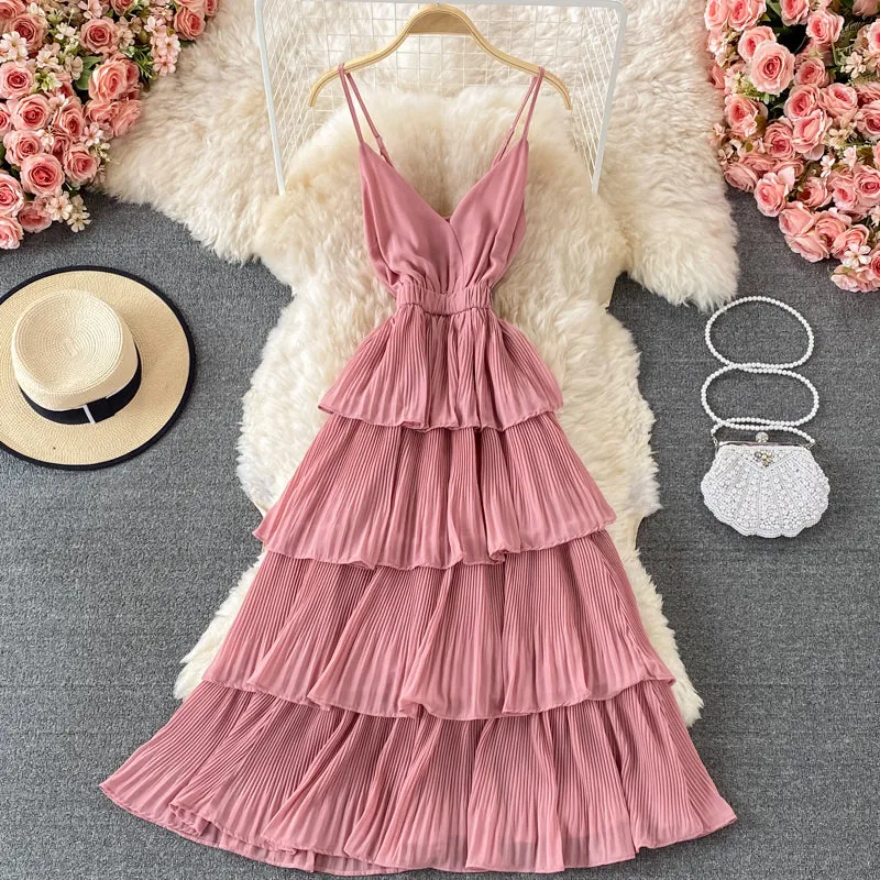 Multicolor Sling Pleated Dress