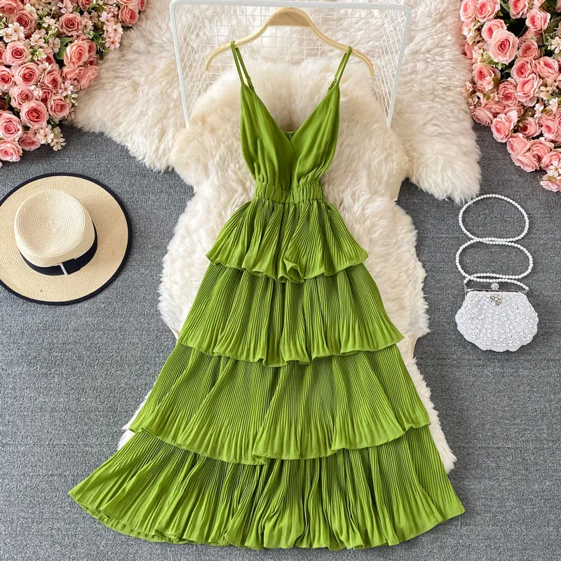 Multicolor Sling Pleated Dress