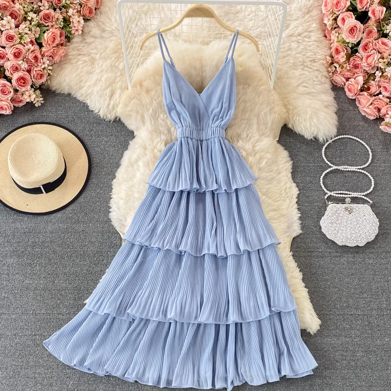 Multicolor Sling Pleated Dress