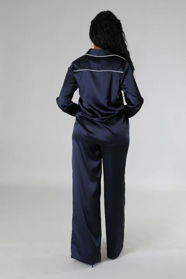 Navy Blue Tunic Top Two Piece Set