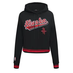 NBA HOUSTON ROCKETS SCRIPT TAIL WOMEN'S RIB FLC CROPPED PO HOODIE (BLACK/RED/BLACK)