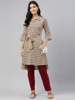 Neeru's Cream Color Rayon Fabric Tunic