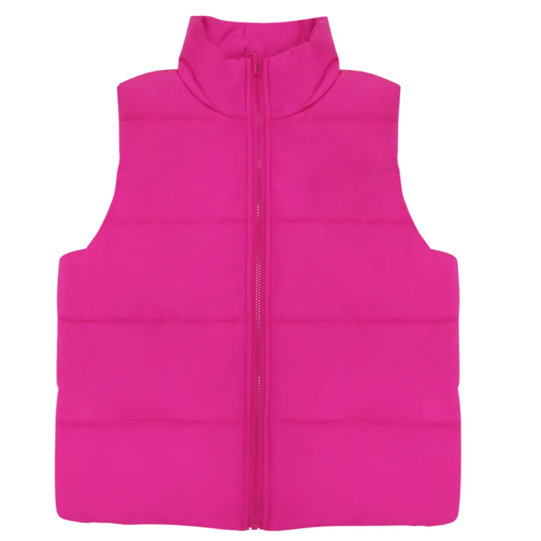 New Arrival: Puffer Vest with Afro Puff Unicorn Studded Sequin Logo Patch - Rose Pink