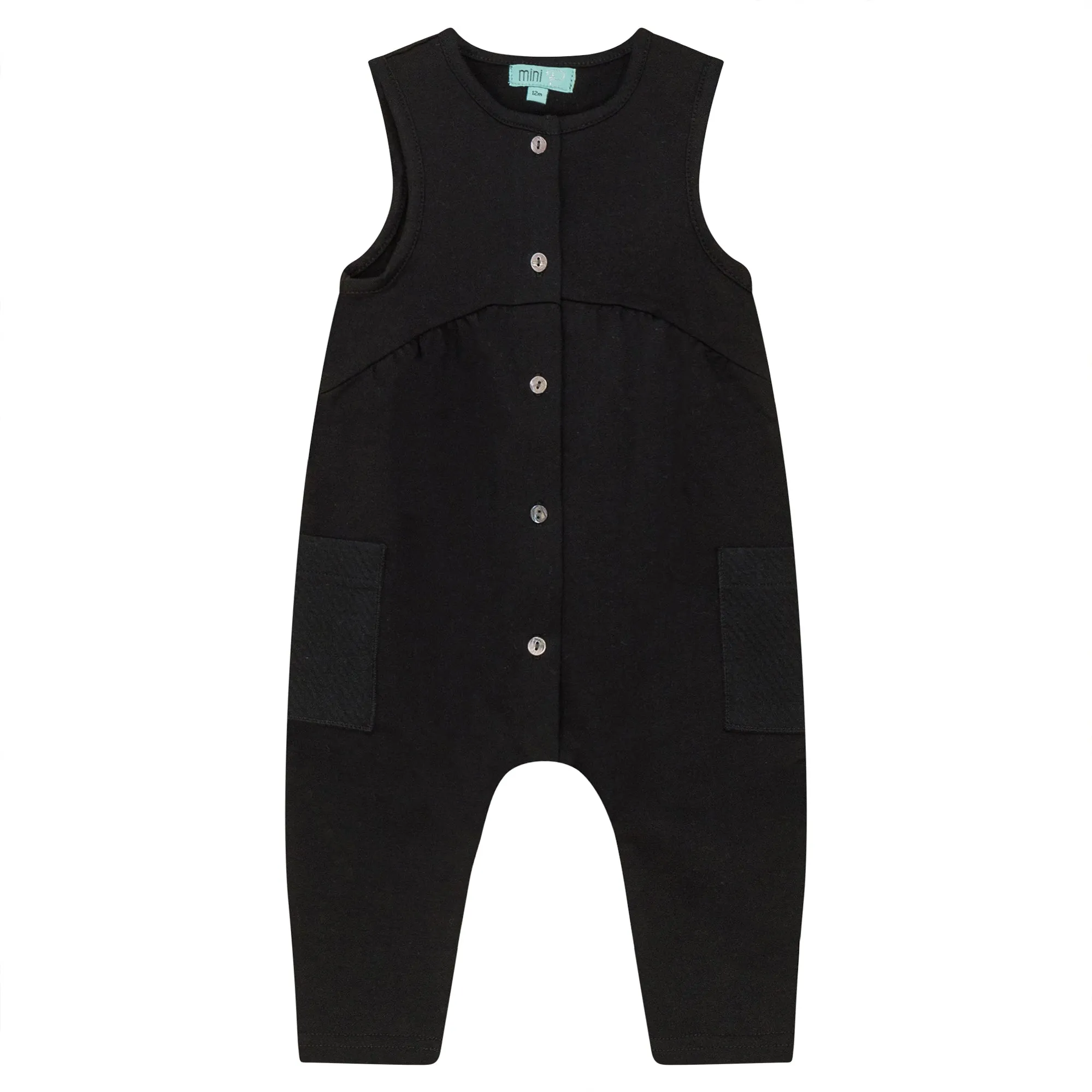 one piece sleeveless romper with pockets - black
