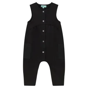 one piece sleeveless romper with pockets - black
