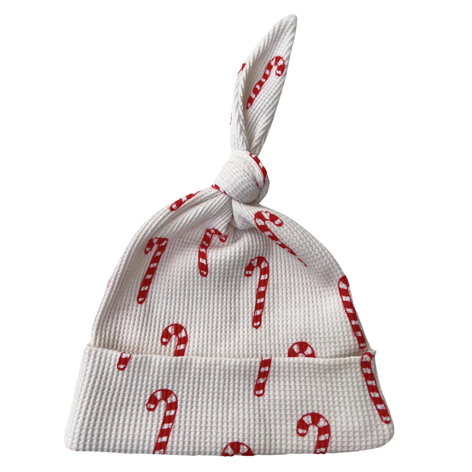 Organic Waffle Knot Beanie - Candy Cane