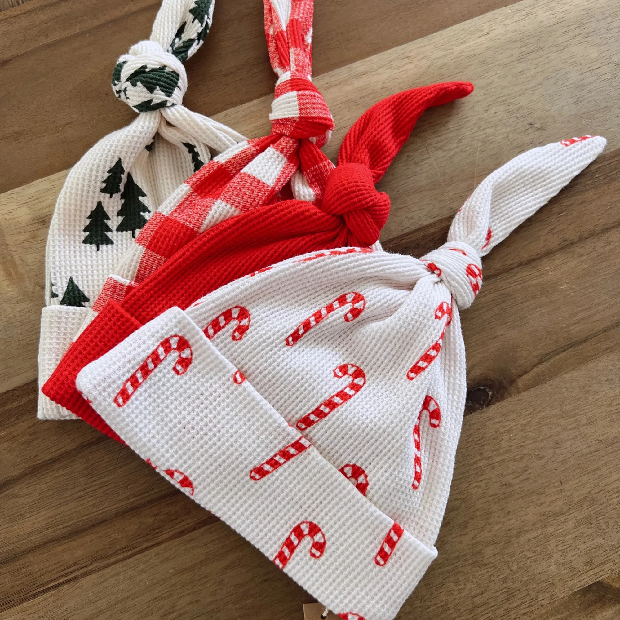 Organic Waffle Knot Beanie - Candy Cane