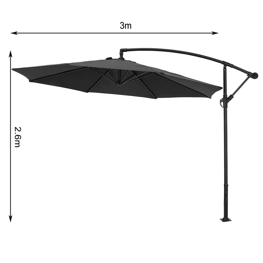 Outdoor Large 3M Cantilever Parasol Black