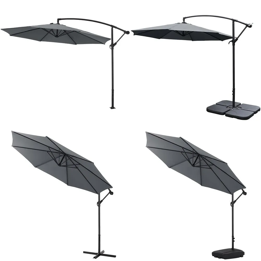 Outdoor Large 3M Cantilever Parasol Dark Grey