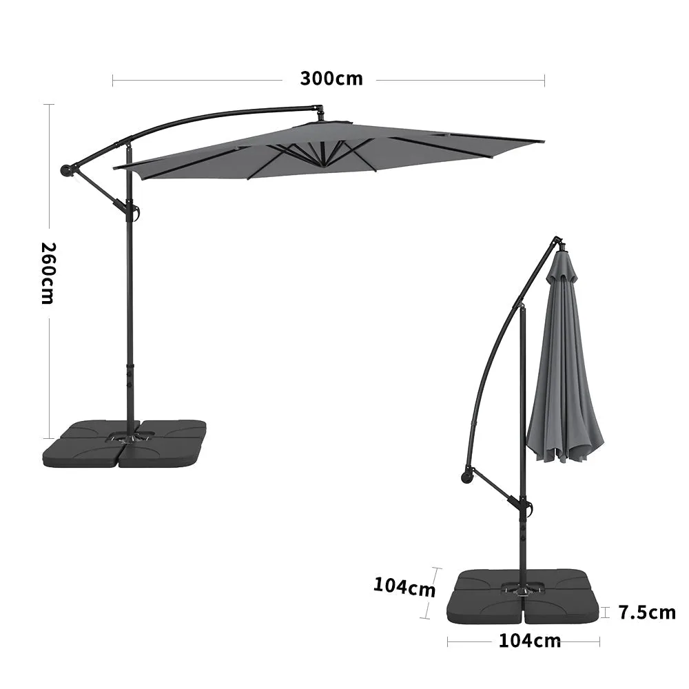 Outdoor Large 3M Cantilever Parasol Dark Grey