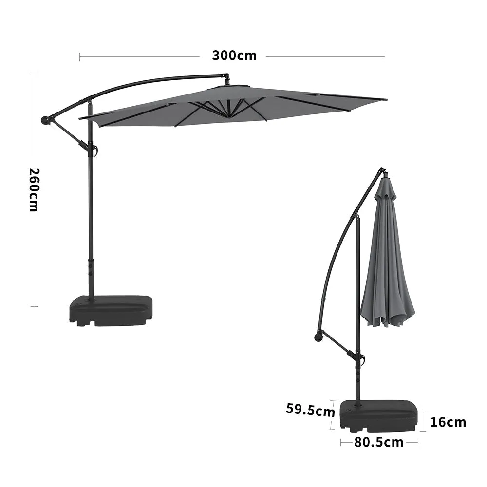 Outdoor Large 3M Cantilever Parasol Dark Grey