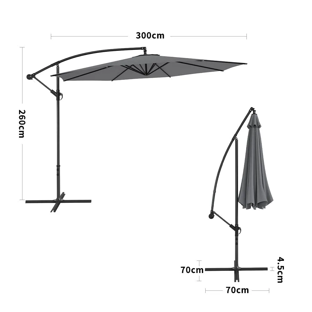 Outdoor Large 3M Cantilever Parasol Dark Grey