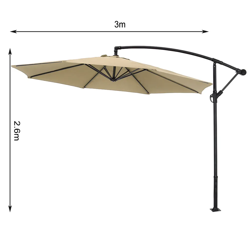 Outdoor Large 3M Cantilever Parasol Khaki