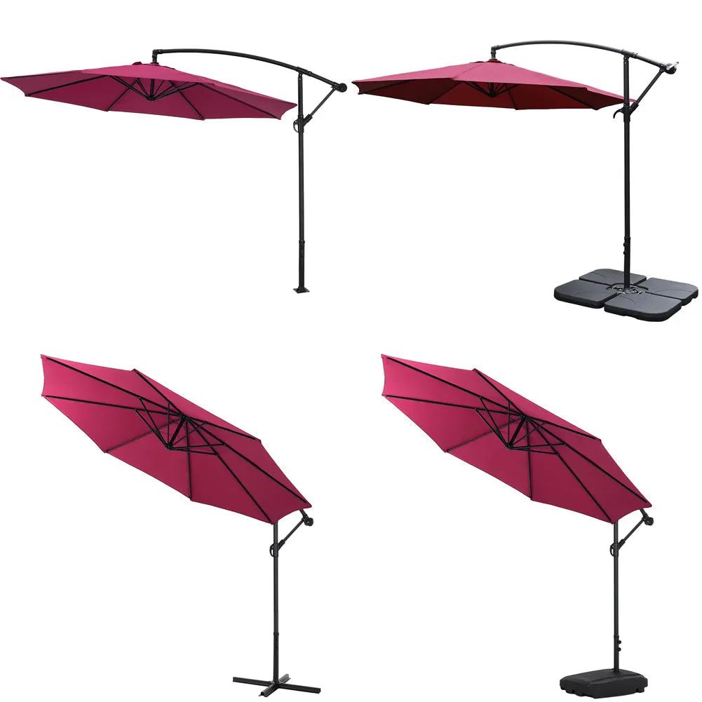 Outdoor Large 3M Cantilever Parasol Wine Red