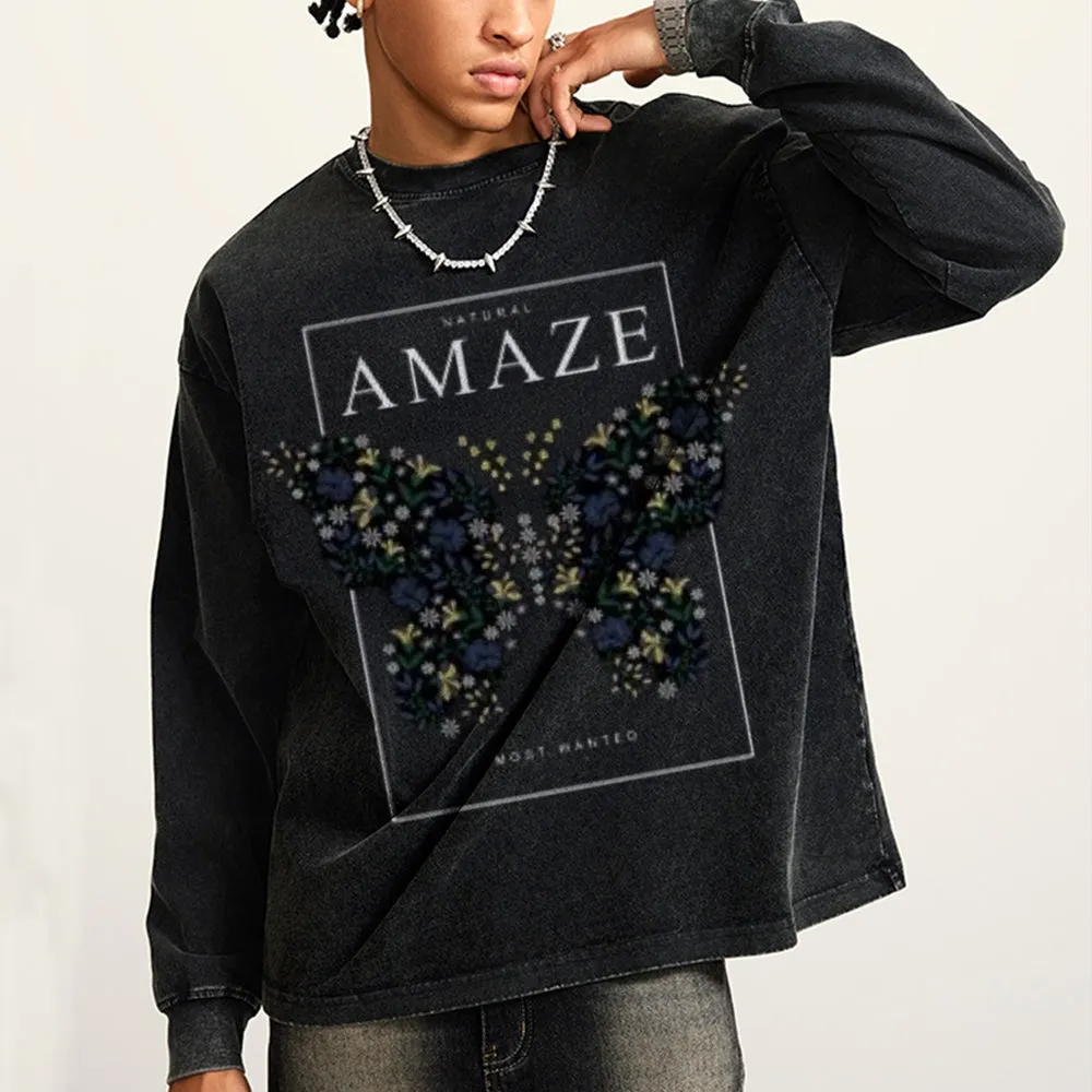 Oversized Vintage Washed Amaze Butterfly Graphic Sweatshirt