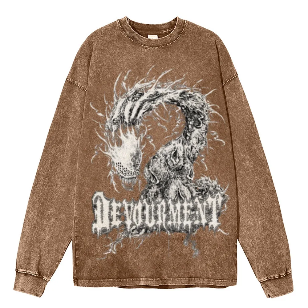 Oversized Vintage Washed Gothic Dragon Graphic Sweatshirt
