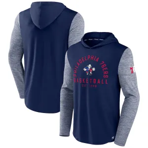 Philadelphia 76ers Fanatics Branded Deep Rotation Performance Pullover Hoodie - Navy/Heathered Navy