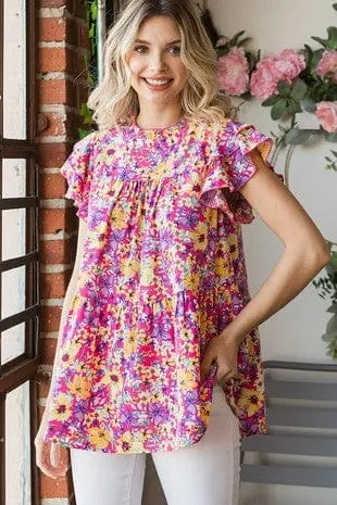 Pink floral ruffle sleeve
