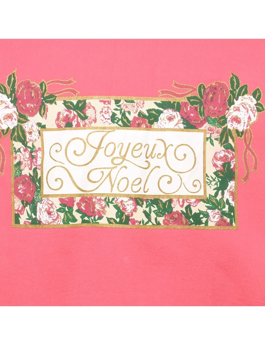 Pink Joyeux Noel Printed Sweatshirt - M
