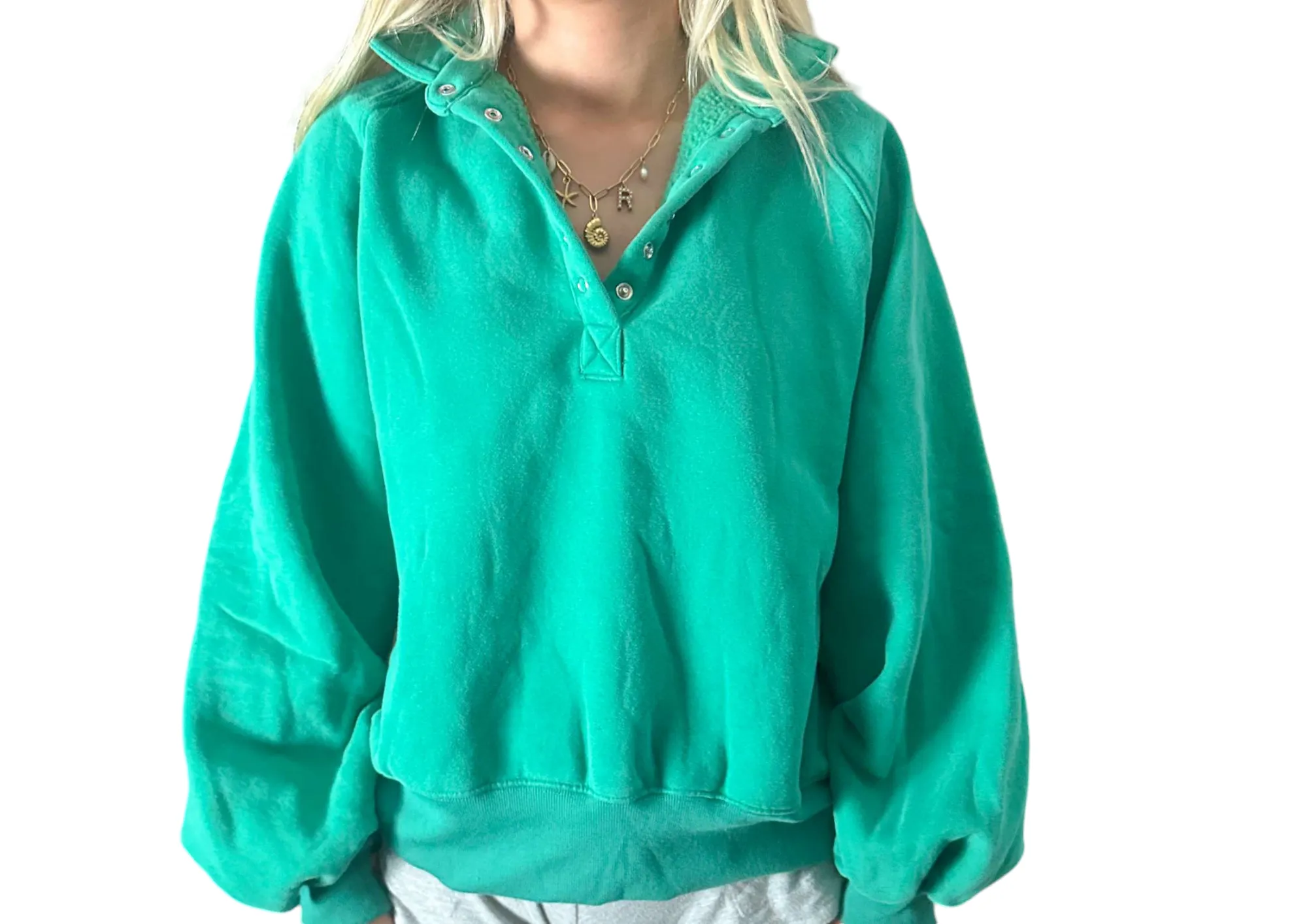 Piper Green Snap Button Collared Sweatshirt