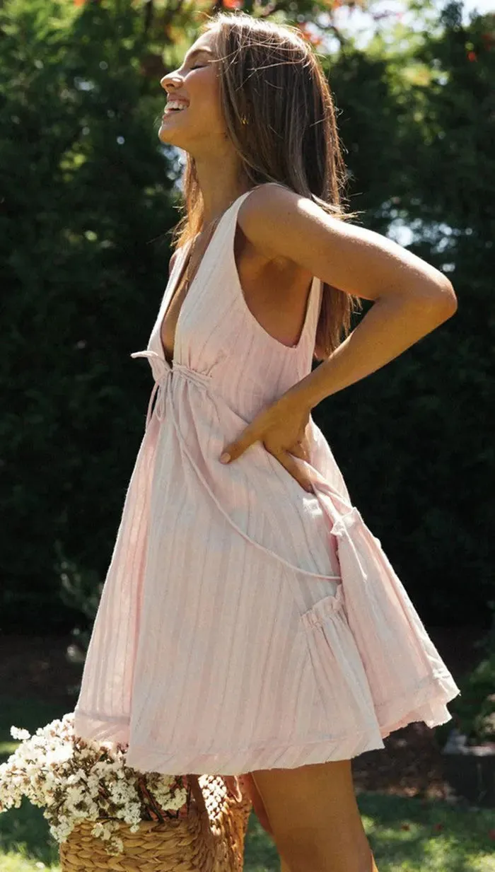 Plunging Neck Cotton Tunic Beach Cover-Up
