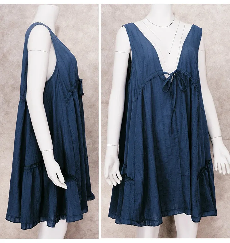 Plunging Neck Cotton Tunic Beach Cover-Up
