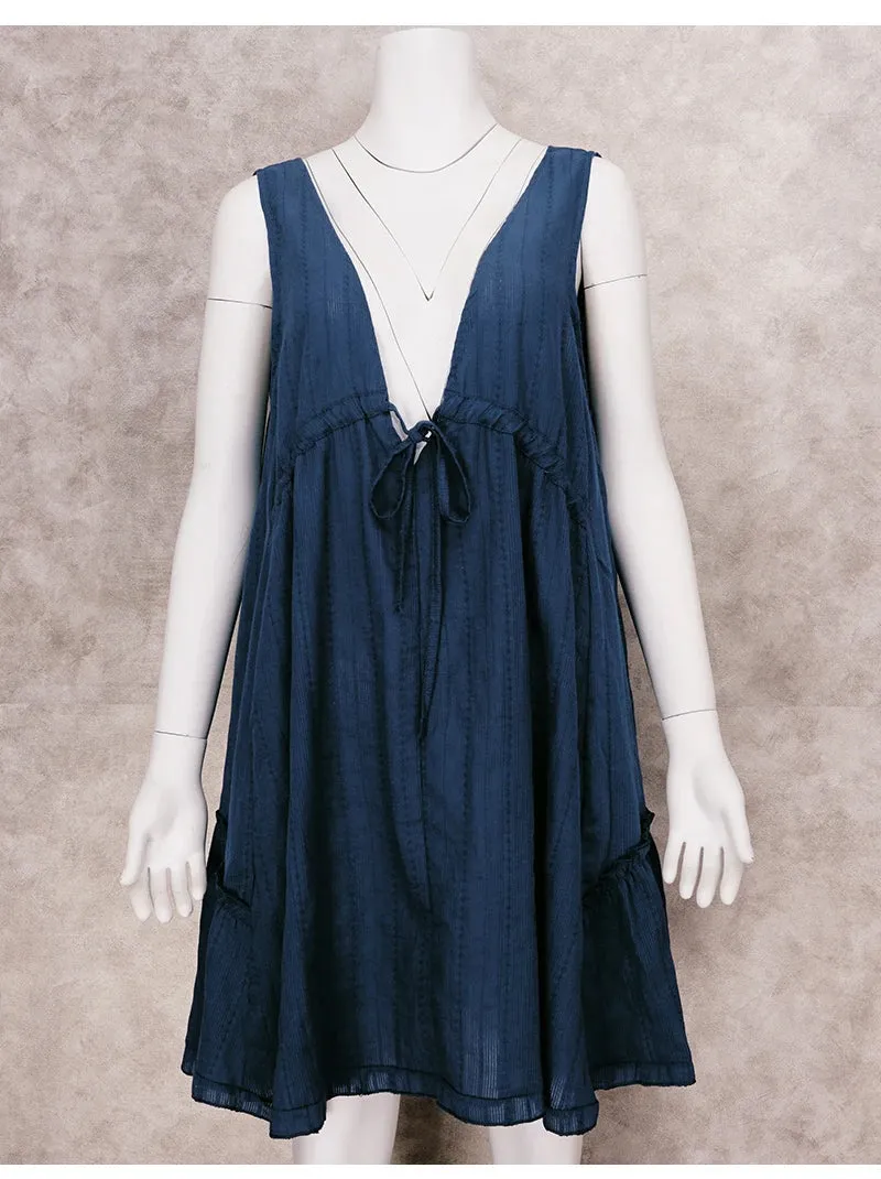 Plunging Neck Cotton Tunic Beach Cover-Up