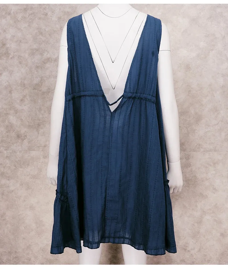 Plunging Neck Cotton Tunic Beach Cover-Up