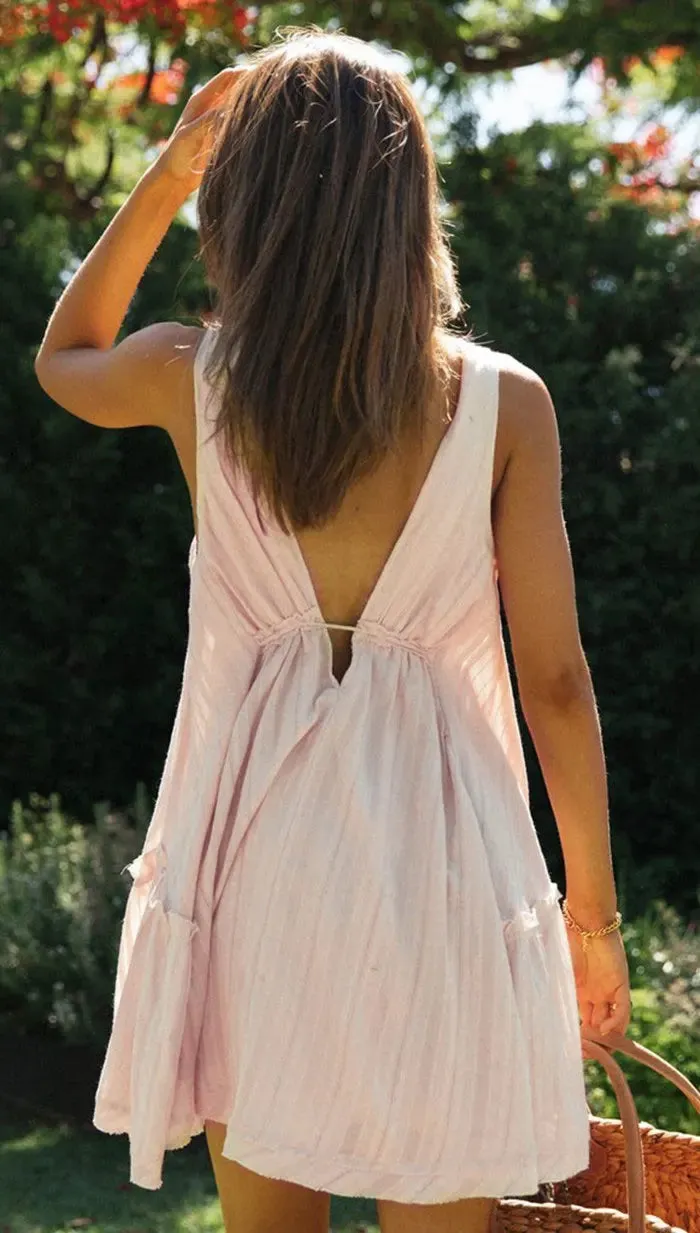 Plunging Neck Cotton Tunic Beach Cover-Up