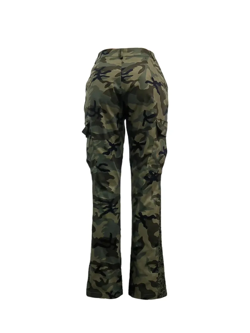 Plus Size Cargo Camouflage Mid Waist Casual Regular Pants