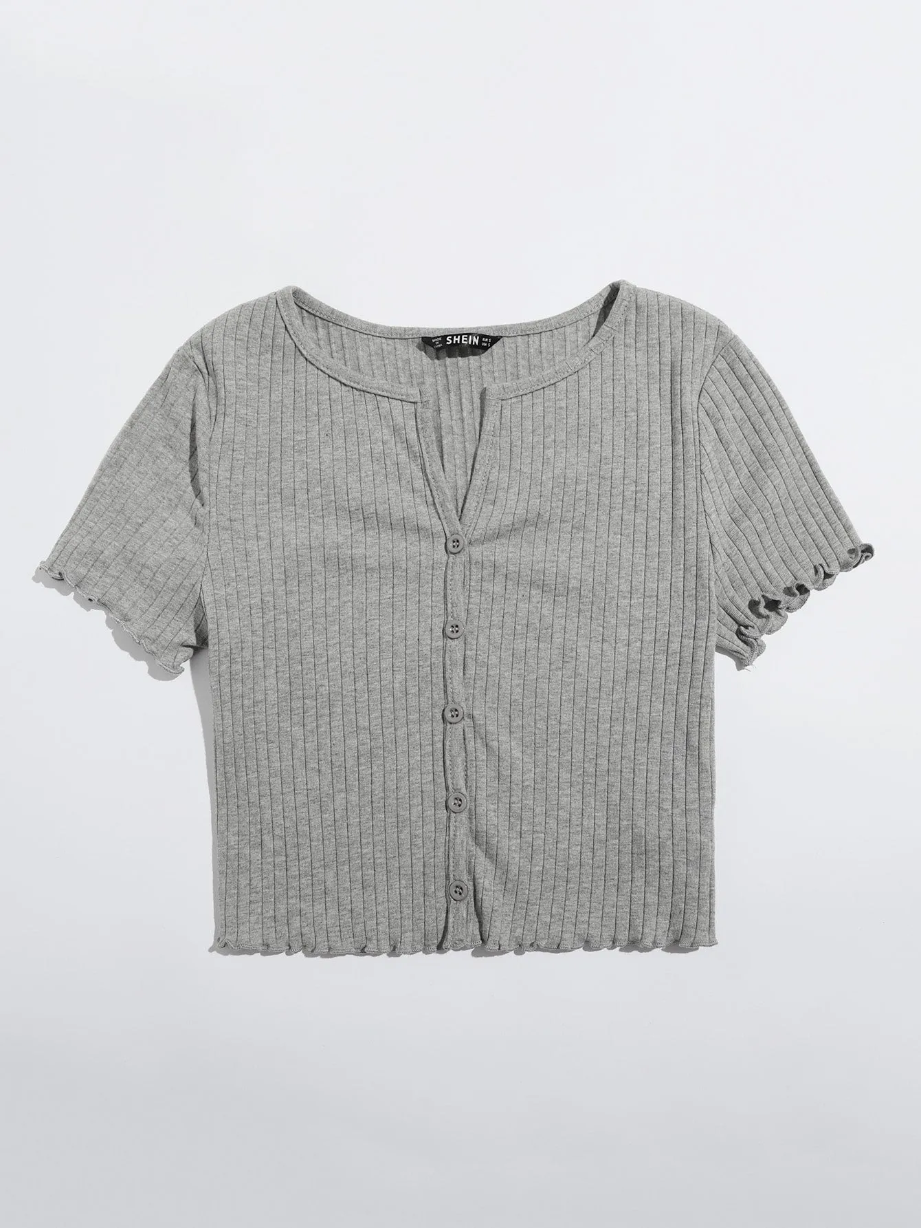 Qutie Button Front Lettuce Trim Crop Top