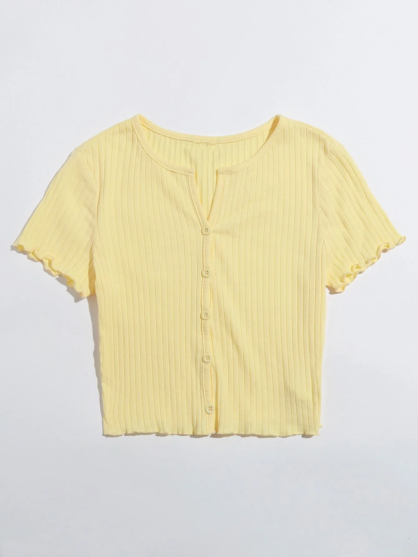 Qutie Button Front Lettuce Trim Crop Top