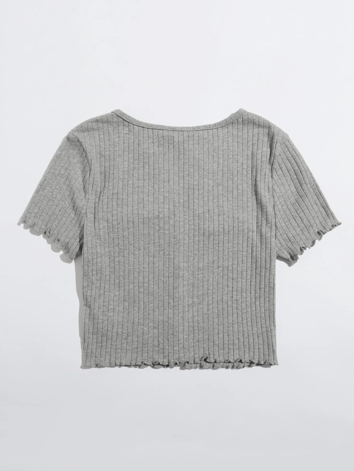Qutie Button Front Lettuce Trim Crop Top