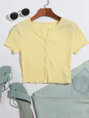 Qutie Button Front Lettuce Trim Crop Top