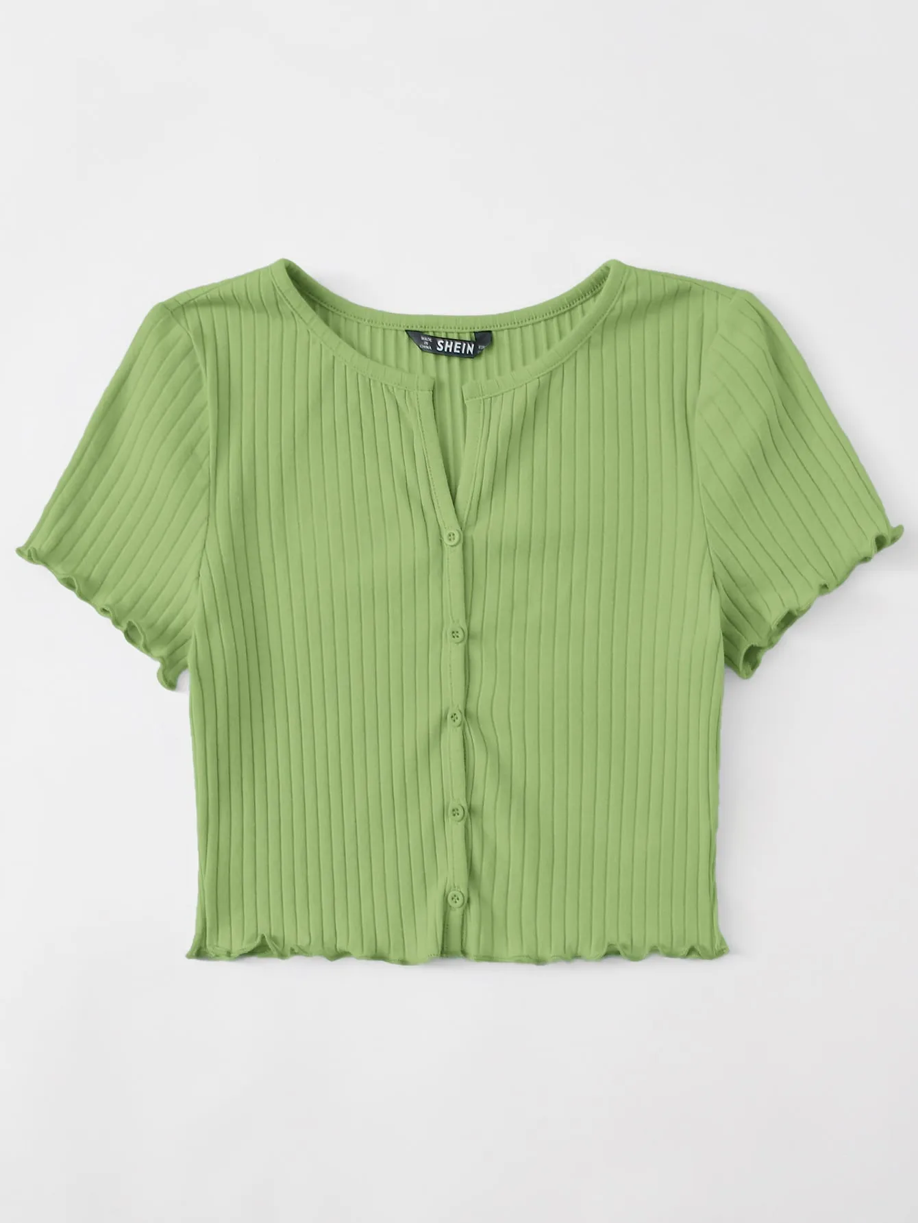 Qutie Button Front Lettuce Trim Crop Top