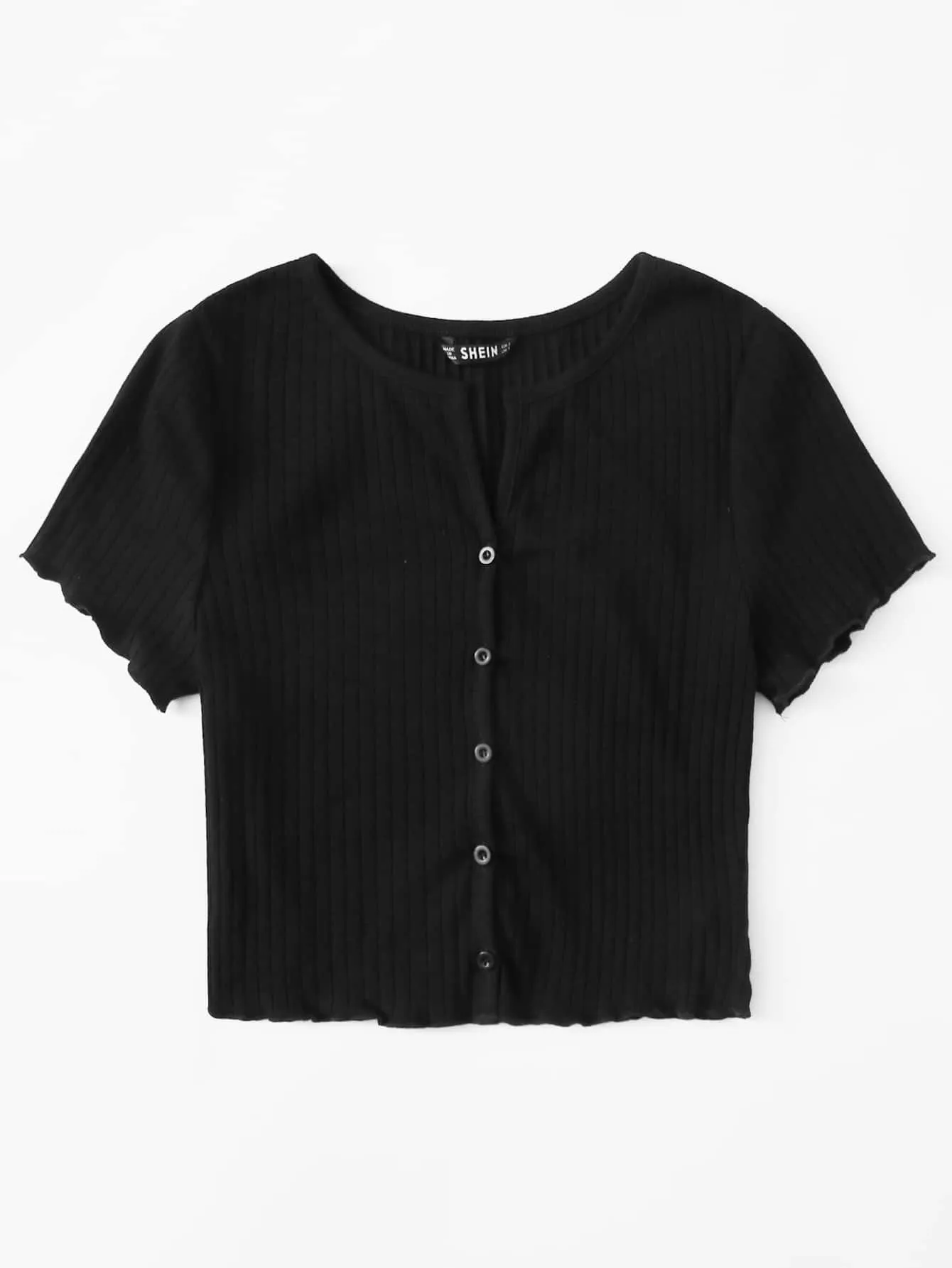 Qutie Button Front Lettuce Trim Crop Top
