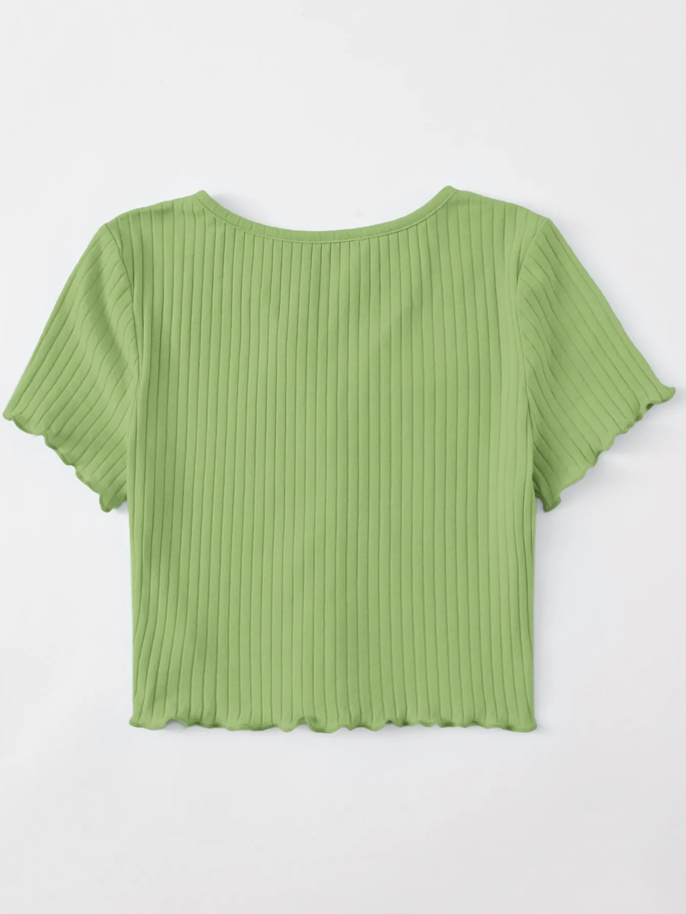 Qutie Button Front Lettuce Trim Crop Top