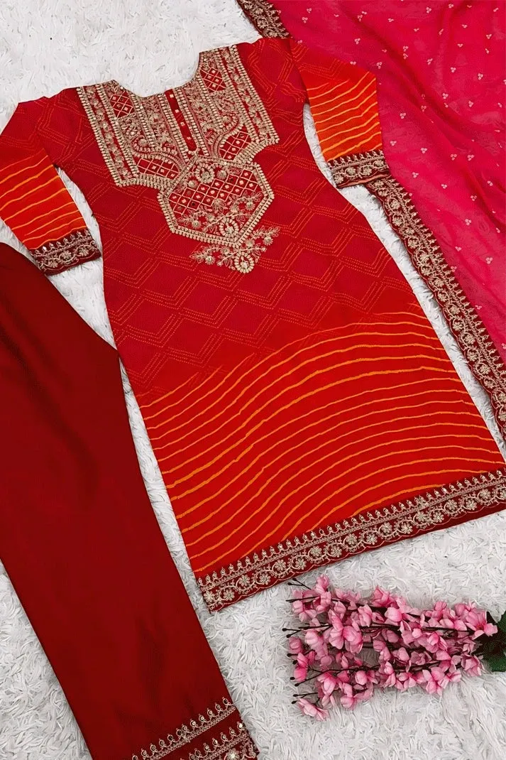 Real Mirror Work Pink Red Dress For Karwa Chauth
