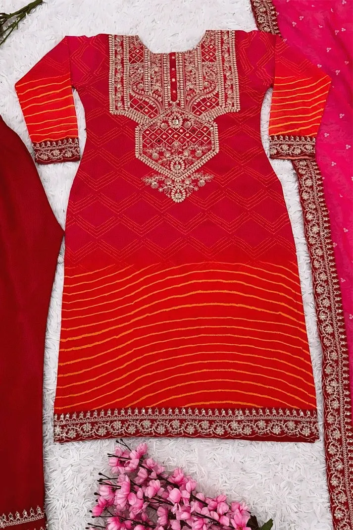 Real Mirror Work Pink Red Dress For Karwa Chauth