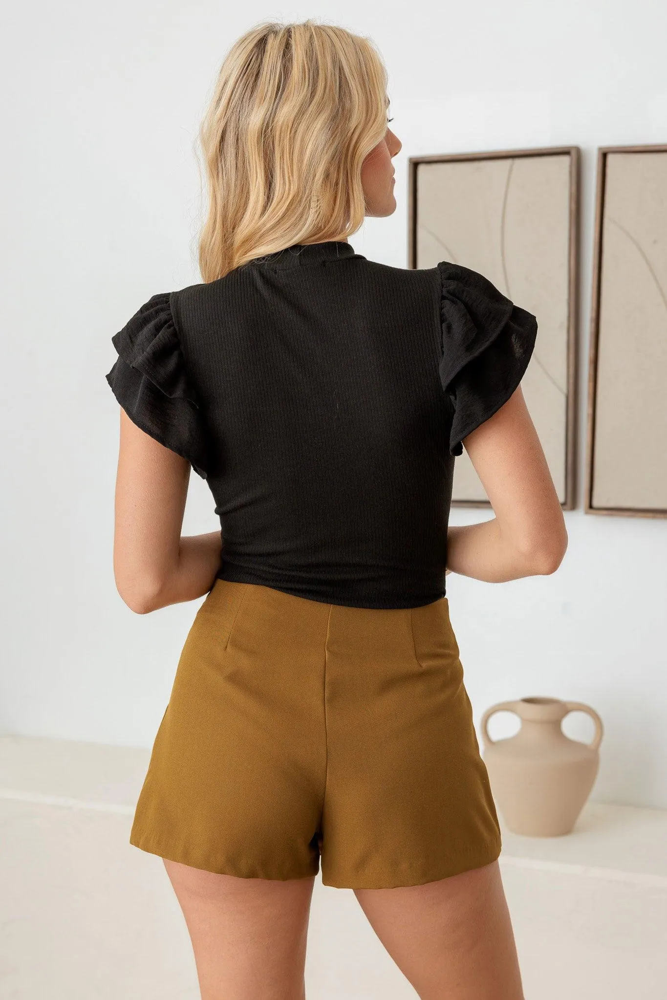 Ribbed Double Layered Ruffle Sleeve Bodysuit