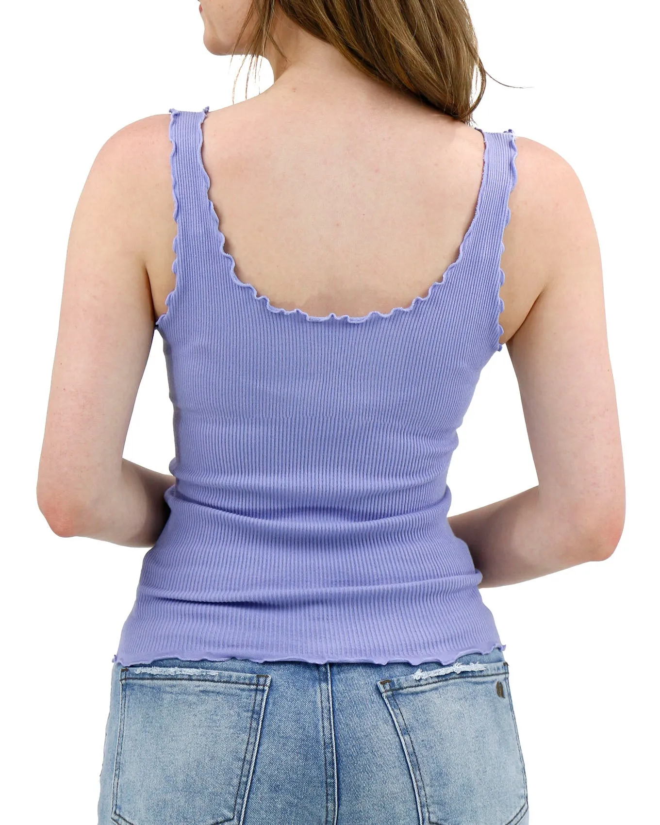 Ribbed Ruffle Hem Brami Tank in Lilac