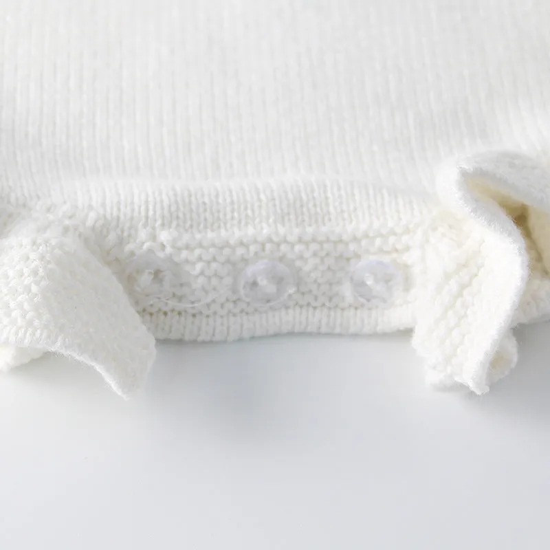 Ruffled Hem Knit Romper || Pure White