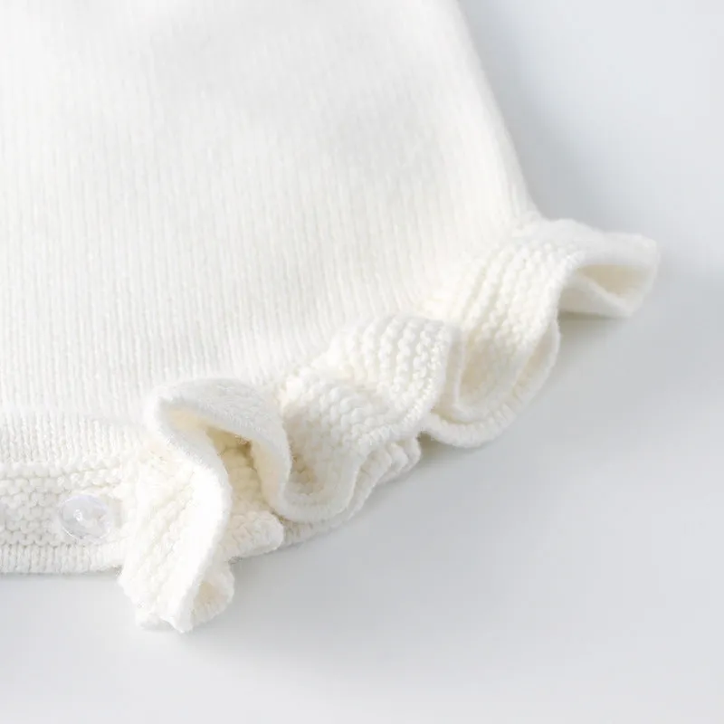 Ruffled Hem Knit Romper || Pure White