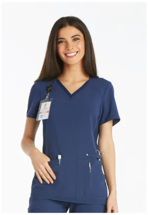 Scrub Top - Cherokee Women's iFlex V-Neck Knit Panel Top - Navy, CK605