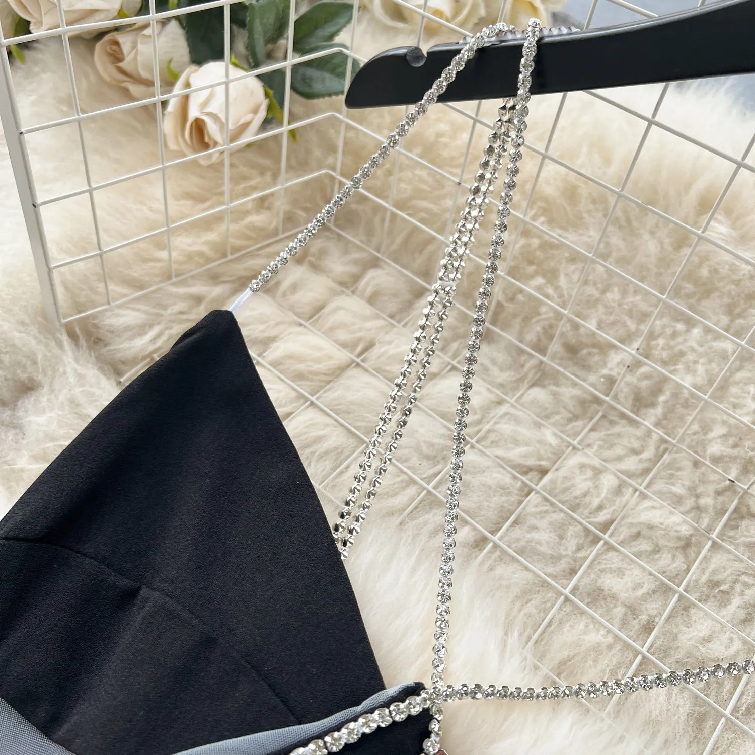 See-through Mesh Patchwork Chain Slip Dress